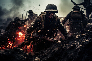 Soldiers fighting in the war - obrazy, fototapety, plakaty