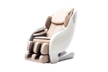 An electric massage chair isolated on a transparent background.