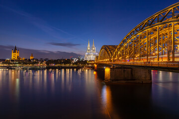 Night cityscape with laminated warm light, Twilight time in the evening with Cathedral (Kölner...