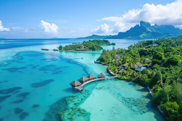 An aerial view capturing the elevated tranquility of Bora Bora - obrazy, fototapety, plakaty