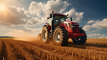 Tractor on field during agricultural harvest of grain with agricultural machinery, Farmer | Generative AI