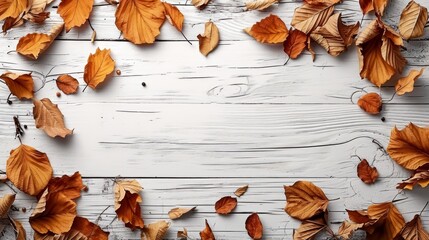 Minimalistic Emotional White Wooden Background with Dry Leaves AI Generated