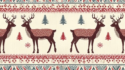 seamless pattern with christmas reindeer. tribal pattern. local fabric pattern. pixel pattern. cross stitch