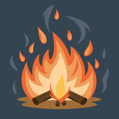 fire with woods burning vector illlustration