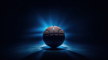 Editorial photo of a basketball ball. trending, award winning, blue tones, central composition, epic, cinematic, minimalistic, world cup championship, Generative Ai 