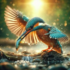 Obraz premium Kingfisher on the hunt for fish