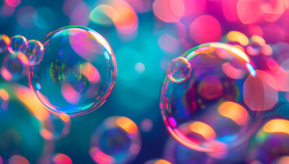 colourful soap bubbles floating on a colorful colorful background  - obrazy, fototapety, plakaty