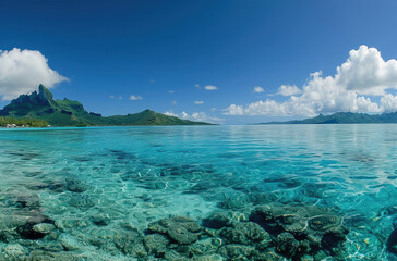 Fototapeta na wymiar Panoramic Perfection, Bora Bora's Pristine Waters