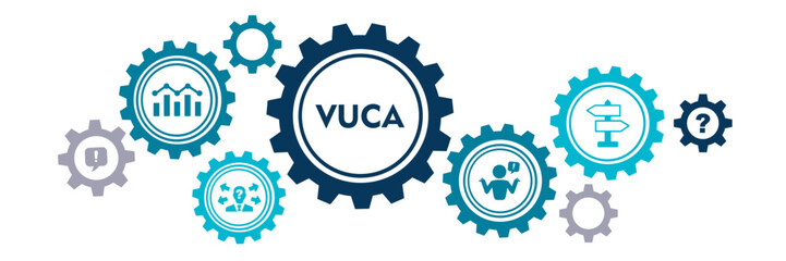 Banner with the words volatility, uncertainty, complexity and ambiguity - VUCA