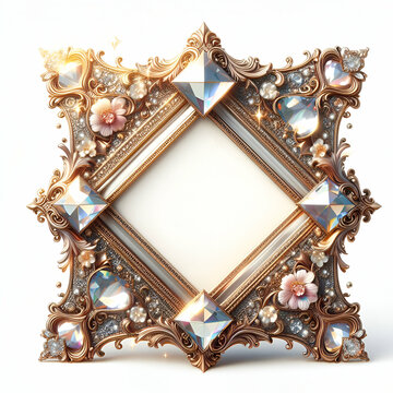 vintage golden diamond photo frame isolated on white background