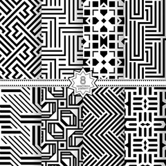 A set of vector seamless patterns. Modern geometric textures. Monochrome.