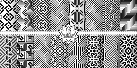 A set of vector seamless patterns. Modern geometric textures. Monochrome.