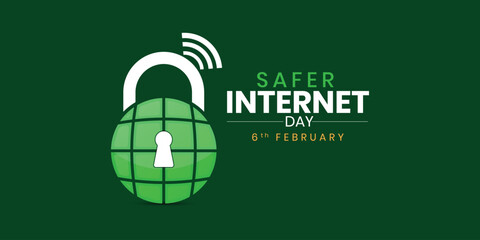 Safer Internet Day illustration banner. Cyber security concept vector template for banner, card, poster, International Internet Day. An internet world
