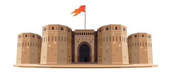 indian maratha fort with flag vector - obrazy, fototapety, plakaty