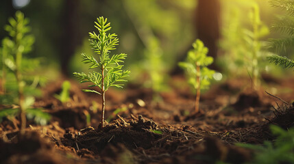 tree seedling planted closeup, reforestation concept