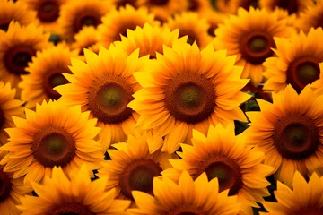 Fotobehang Field of blooming sunflowers © Nina