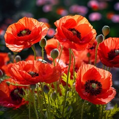 Beautiful red poppy flowers garden picture