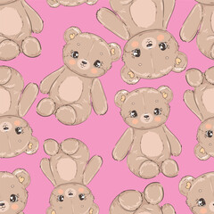 Hand Drawn Cute little Bear vector seamless pattern illustration design