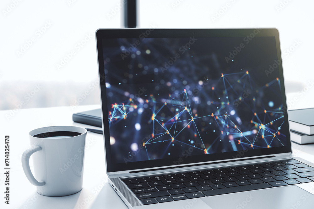 Aufkleber creative abstract technology sketch on modern laptop monitor, future technology and ai concept. 3d r