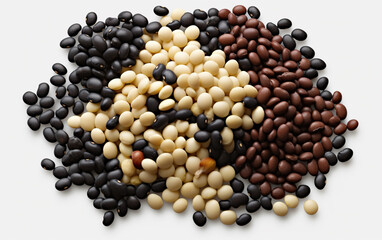 Beans and nuts isolated background,created with Generative AI tecnology.