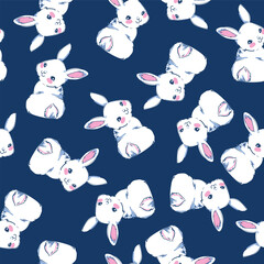 Hand Drawn Cute Bunny Pattern, print design rabbit background, children print textile design