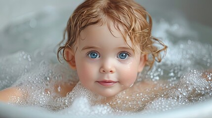 the child playful and bubble during shower