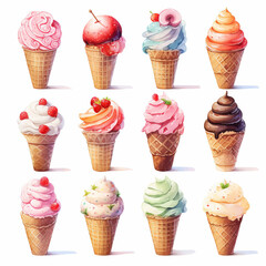 Colorful ice cream illustration,created with Generative AI tecnology.