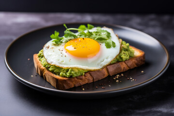 Toast with scrambled eggs and avocado guacamole. Guacamole is a cold avocado appetizer.
