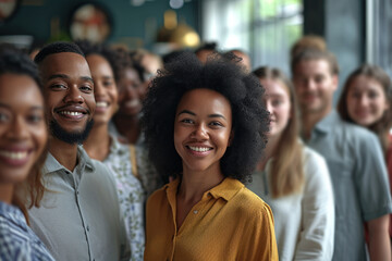 Fototapeta premium Portrait of a smiling african american woman with friends in the background