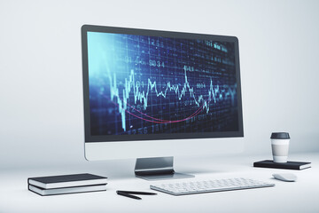 Modern computer display with abstract financial graph, financial and trading concept. 3D Rendering