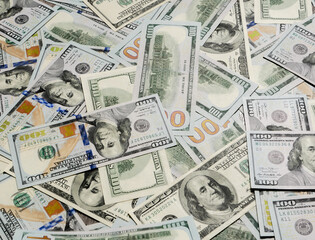 Abstract texture of 100 dollar new bills.