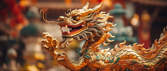 Fototapeta na wymiar A beauty gold statue dragon