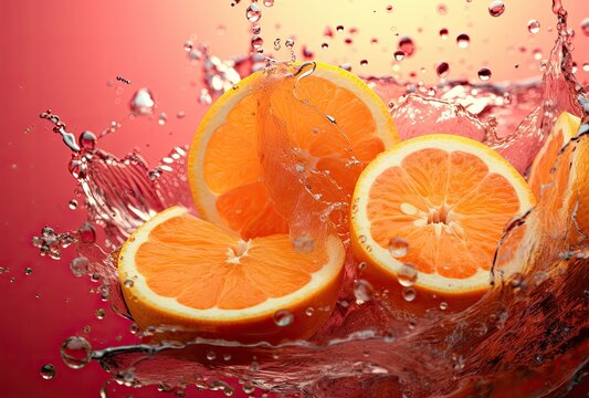 A grapefruit captured in a dynamic splash of water, creating a refreshing and vibrant image. © Murda