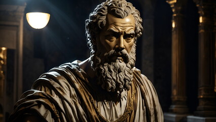 Fototapeta na wymiar Ancient Civilization and Philosophy. The Marble Sculpture of Socrates