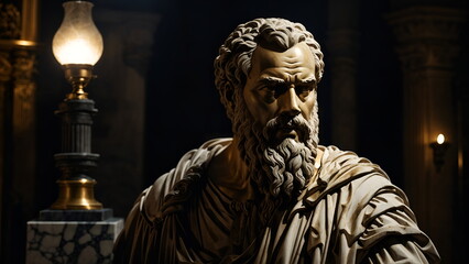 Fototapeta na wymiar Ancient Civilization and Philosophy. The Marble Sculpture of Socrates