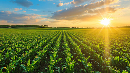 A field of corn at sunrise - obrazy, fototapety, plakaty