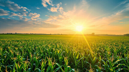 A field of corn at sunrise - obrazy, fototapety, plakaty