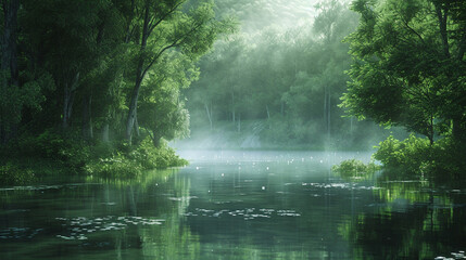 Fototapeta na wymiar A fantastic forest through which a mysterious river flows