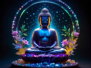 Illuminated Buddha Statue, Calm and Peaceful Meditation