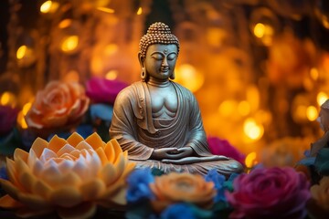 A beauty Buddhist gold statue background