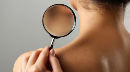 magnifying glass over woman`s skin