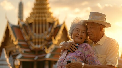 retired tourist couple attempting travel in bangkok street