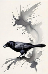 watercolor art illustration of a crow.generative ai
