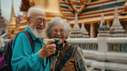 retired tourist couple attempting travel in bangkok street