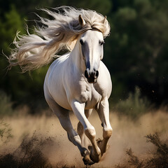 Obraz na płótnie Canvas A white running horse with hair flowing 