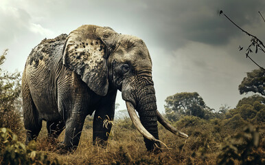 Fototapeta premium Elephant affected by habitat loss, deforestation, or changing ecosystems