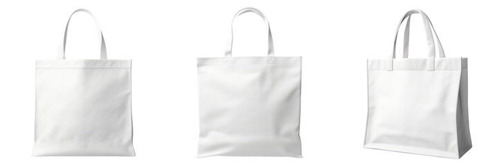 Set of eco-friendly canvas bag mock up isolated on a transparent background - obrazy, fototapety, plakaty