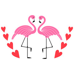 couple pink flamingo with heart