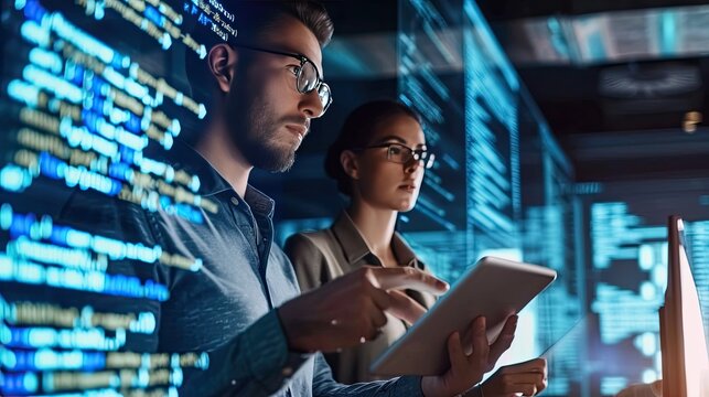 developer or programmer coding program and sourcecode show on screen