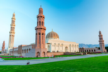Fototapeta na wymiar The Sultan Qaboos Grand Mosque view in golden hour